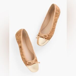 Talbots Blaine Cork Ballet Flats 9.5 – Gold Cap Toe Memory Foam NWOT